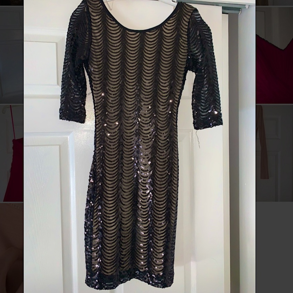 Black midi sequin dress